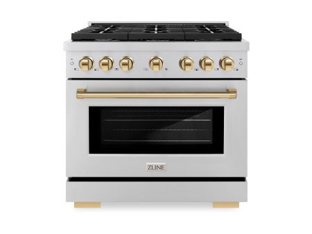 ZLINE Autograph Edition 36 in. 5.2 cu. ft. 6 Burner Gas Range with Convection Gas Oven in Stainless Steel and Polished Gold Accents (SGRZ-36-G) on Sale