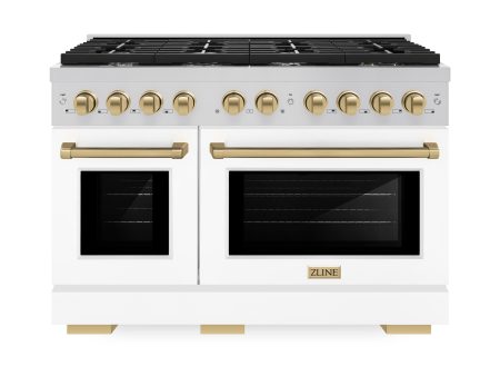 ZLINE Autograph Edition 48 in. 6.7 cu. ft. 8 Burner Double Oven Gas Range in Stainless Steel with White Matte Doors and Champagne Bronze Accents (SGRZ-WM-48-CB) Sale