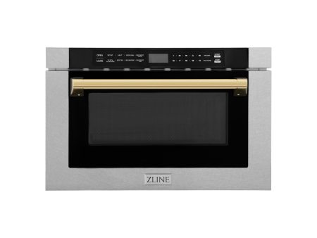 ZLINE Autograph Edition 24  1.2 cu. ft. Built-in Microwave Drawer with Traditional Handle in DuraSnow and Polished Gold (MWDZ-1-SS-H-G) Hot on Sale