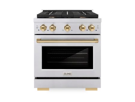 ZLINE Autograph Edition 30 in. 4.2 cu. ft. 4 Burner Gas Range with Convection Gas Oven in Stainless Steel and Polished Gold Accents (SGRZ-30-G) Supply