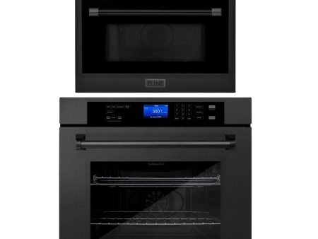 ZLINE Black Stainless Steel 24 in. Built-in Convection Microwave Oven and 30 in. Single Wall Oven with Self Clean (2KP-MW24-AWS30BS) For Sale