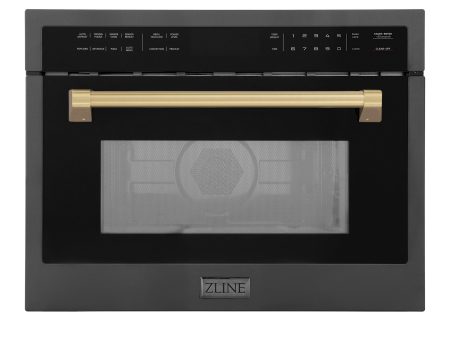 ZLINE Autograph Edition 24  1.6 cu ft. Built-in Convection Microwave Oven in Black Stainless Steel and Champagne Bronze Accents (MWOZ-24-BS-CB) For Discount