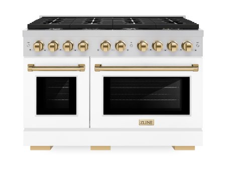 ZLINE Autograph Edition 48 in. 6.7 cu. ft. 8 Burner Double Oven Gas Range in Stainless Steel with White Matte Doors and Polished Gold Accents (SGRZ-WM-48-G) Supply