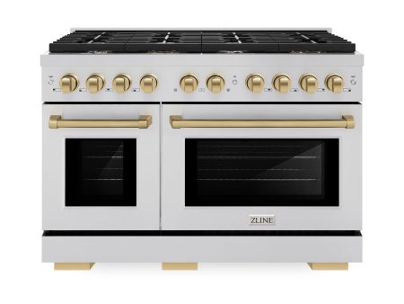 ZLINE Autograph Edition 48 in. 6.7 cu. ft. 8 Burner Double Oven Gas Range in Stainless Steel and Champagne Bronze Accents (SGRZ-48-CB) Online Hot Sale